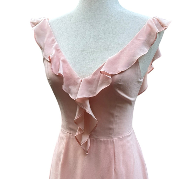 Amanda Uprichard Petal Pink Blush 100% Silk Mini Dress Small Ruffle V-Neck - Picture 6 of 12